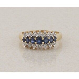 10k Yellow Gold Natural Blue Sapphire and Diamond Band Ring Size 6 1/4
